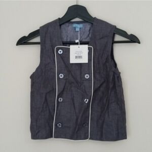 Navy Double-Breasted Vest with White Accents For Boys Dress wear Size 6